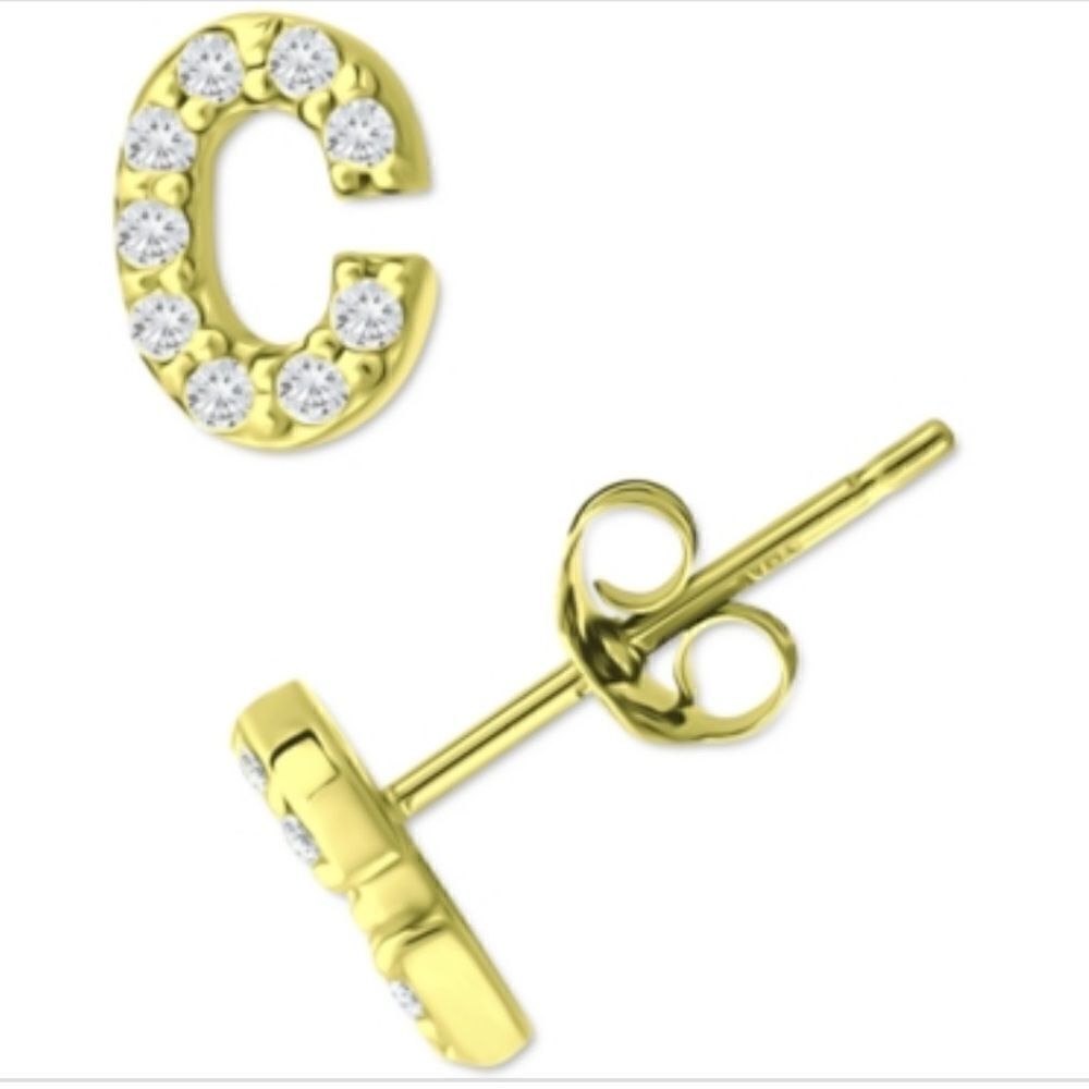 NWT Giani Bernini Cubic Zirconia 18k gold over Sterling C Initial Stud Earrings